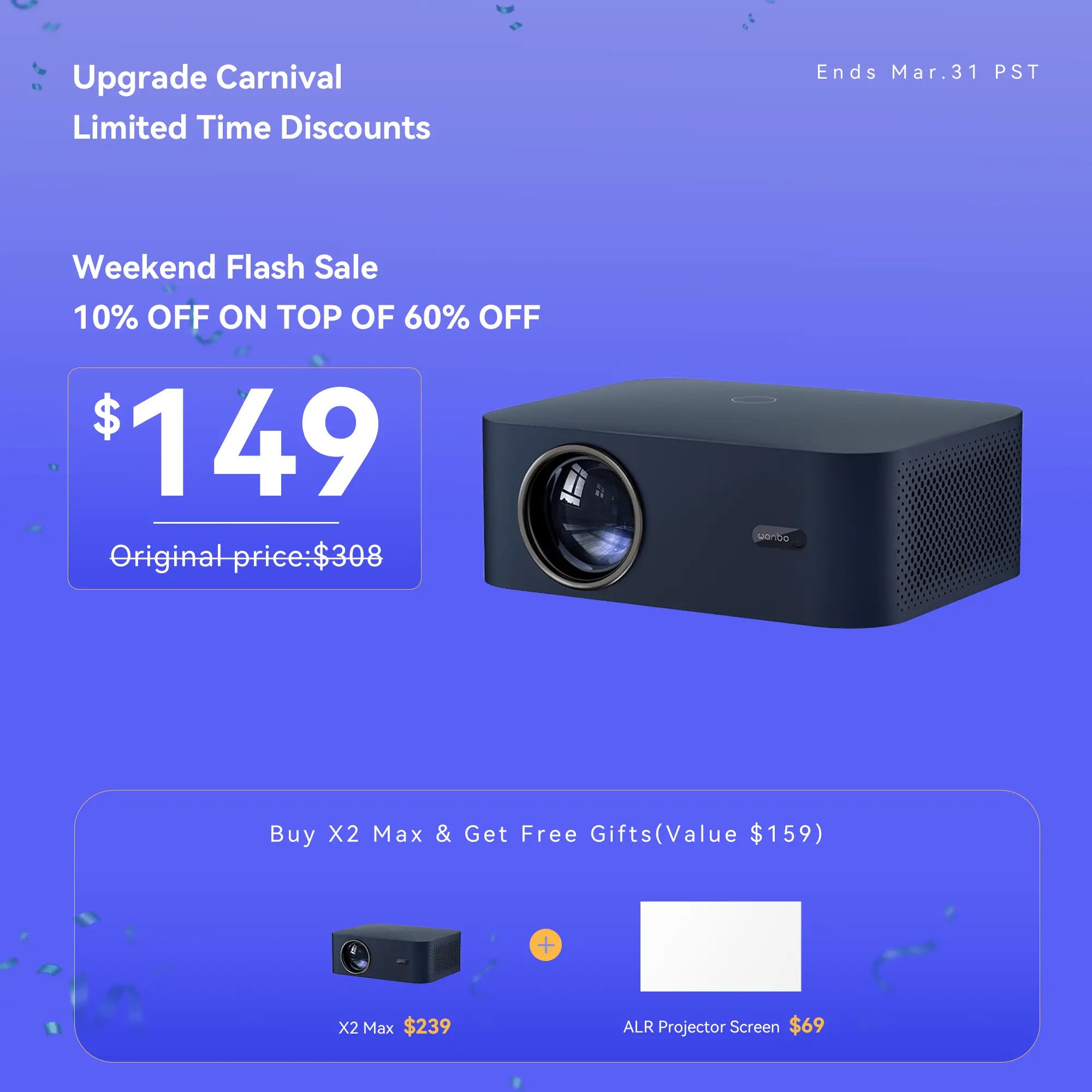 Wanbo Weekend Flash Sale-Wanbo X2 Max Classic Aesthetics Fresh Renewal | HDMI | Native 1080P Dual-band Wi-Fi 6