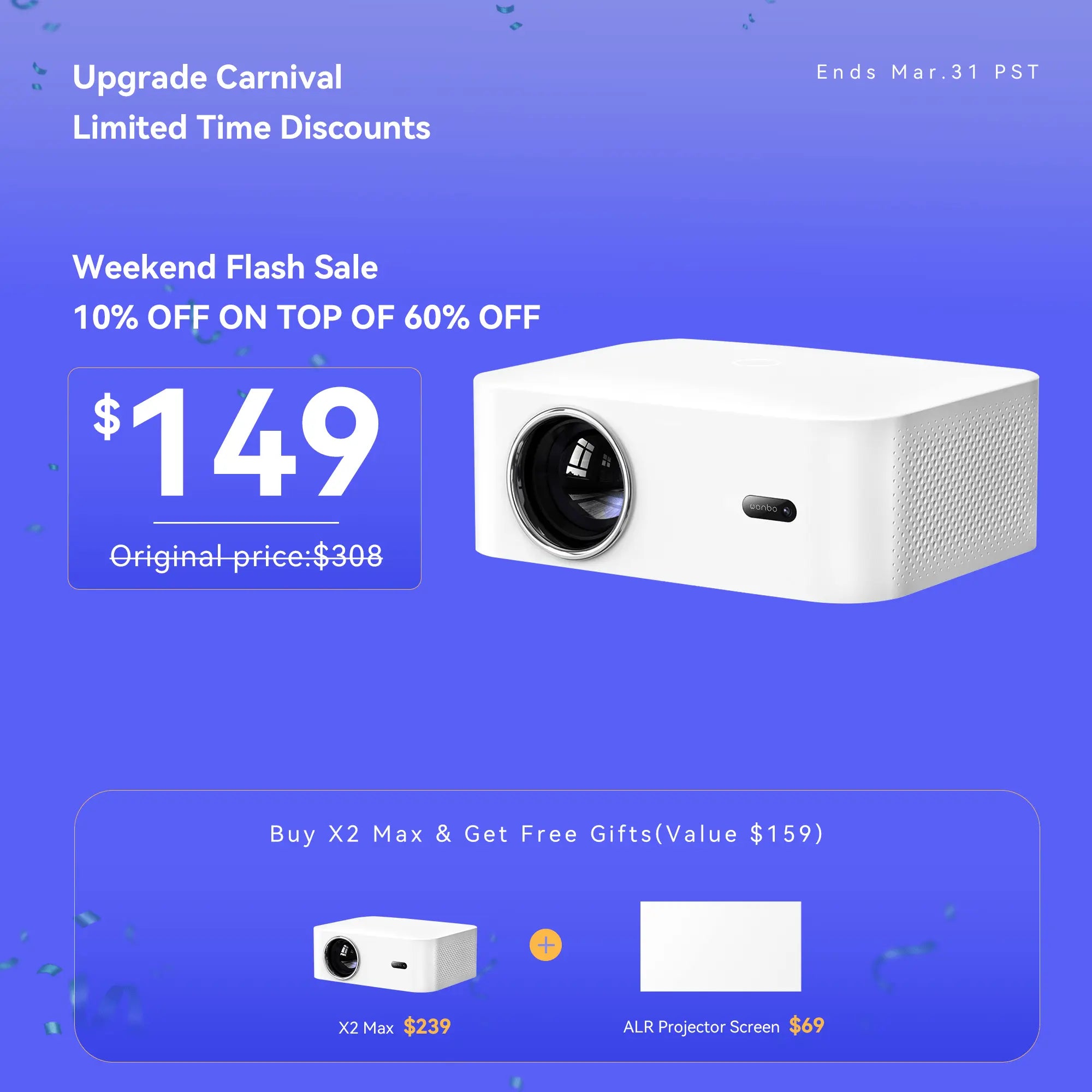 Wanbo Weekend Flash Sale-Wanbo X2 Max Classic Aesthetics Fresh Renewal | HDMI | Native 1080P Dual-band Wi-Fi 6