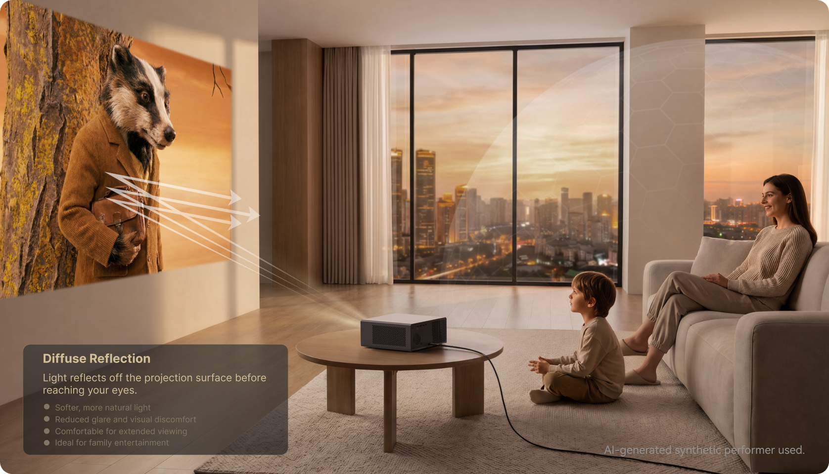 wanbo x5s projector with a large and bright sceen good for children